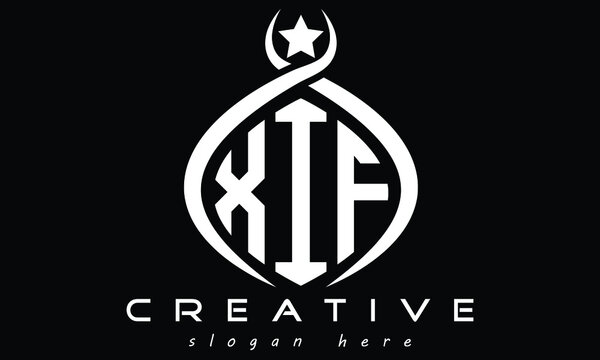 XIF three letters monogram curved oval initial academy university college school geometric unique shield logo design, vector template