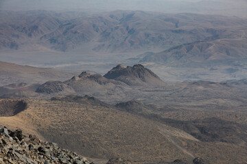 Top view of the Serdarbulak lava plateau separates the peaks of Greater and Little Ararat, Eastern Anatolia Region, Turkey