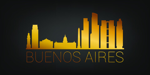 Obraz premium Buenos Aires, Argentina Gold Skyline City Silhouette Vector. Golden Design Luxury Style Icon Symbols. Travel and Tourism Famous Buildings.