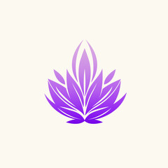 Lotus flower. Yoga, mindfulness, relaxation, meditation logo isolated on light fund. Beauty and spa icon. Elegant, luxury style plant illustration. Natural, healthy lifestyle symbol. Purple color.