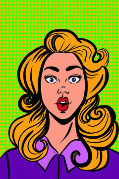 cool pop art woman,surprised.