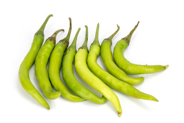 Green Chilli - Fresh Green Chilli, isolated in plain background, shot using studio lighting and macro setup. 