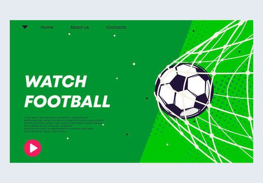 Vector illustration of a banner template for a soccer ball website in a goal net, a goal scored, watch a football match on the Internet