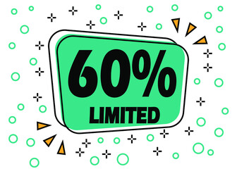 60% off, limited offer. Bubble banner for price reduction on products and stores.