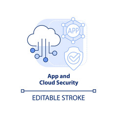 App and cloud security light blue concept icon. Tech skill in demand abstract idea thin line illustration. Software. Isolated outline drawing. Editable stroke. Arial, Myriad Pro-Bold fonts used