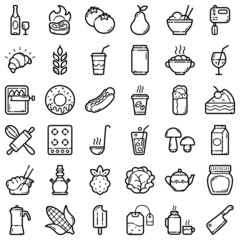 Food Flat Icon Set Isolated On White Background