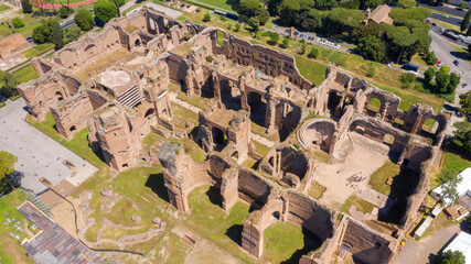 Aerial view of Baths of Caracalla located in Rome, Italy. They were important thermae and public...