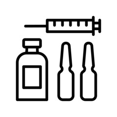 Vaccination flat line icon. Vaccine, syringe, inject, shield . Outline sign mascara for mobile concept and web design, store