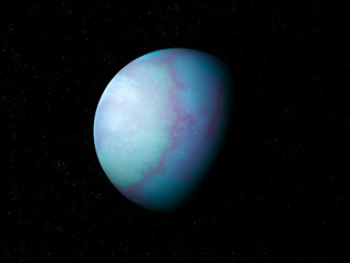 Rocky exoplanet, cosmic background. Beautiful extrasolar planet in space. Distant planet in bright colors. 