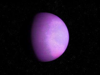 Mysterious exoplanet, cosmic background. Beautiful extrasolar planet in space. Distant planet in bright colors. 