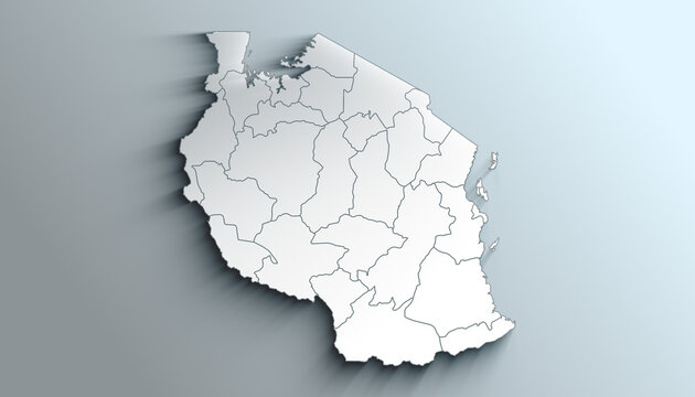 Modern Colorful Map of Tanzania with Regions With Shadow