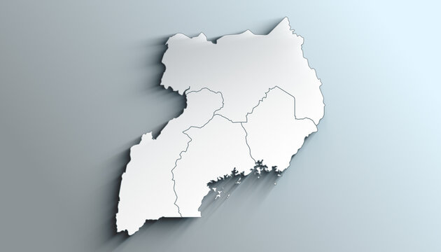 Modern Colorful Map of Uganda with Regions With Shadow