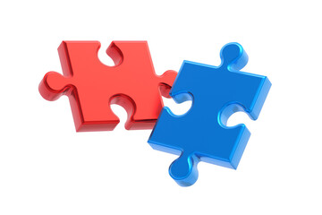 Metallized puzzle jiggle pieces isolated on white background. 3d render