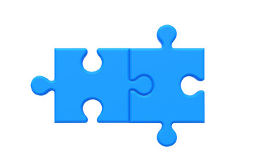 Fototapeta premium Two blue puzzle jiggle pieces isolated on white background. 3d render