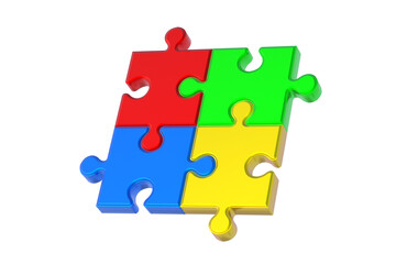 Obraz premium Metallized puzzle jiggle pieces isolated on white background. 3d render