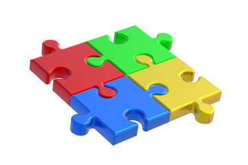 Obraz premium Colorful metallized puzzle jiggle pieces isolated on white background. 3d render