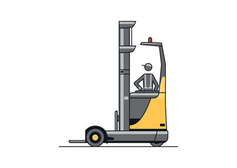 Line vector design of modern reach truck forklift with the operator and cargo. © norsob