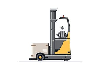 Line vector design of modern reach truck forklift with the operator and cargo. © norsob