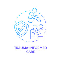 Trauma informed care blue gradient concept icon. Patient experience healing. Mental health trend abstract idea thin line illustration. Isolated outline drawing. Myriad Pro-Bold font used - obrazy, fototapety, plakaty