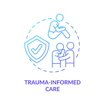 Trauma Informed Care Blue Gradient Concept Icon. Patient Experience Healing. Mental Health Trend Abstract Idea Thin Line Illustration. Isolated Outline Drawing. Myriad Pro-Bold Font Used