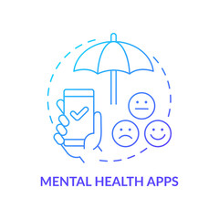 Mental health apps blue gradient concept icon. Software for wellbeing. Trend in psychotherapy abstract idea thin line illustration. Isolated outline drawing. Myriad Pro-Bold font used