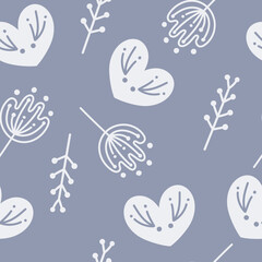 Scandinavian elements pattern. Scandinavian pattern with heart and plants.