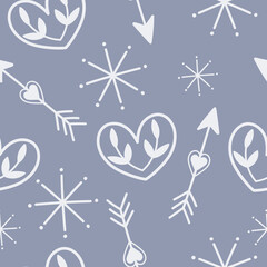 Scandinavian elements pattern. Scandinavian pattern with heart and plants.