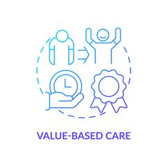 Value based care blue gradient concept icon. Patient healing innovations. Behavioral trend abstract idea thin line illustration. Isolated outline drawing. Myriad Pro-Bold font used