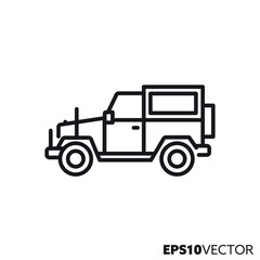Fototapeta premium Military offroad vehicle vector line icon