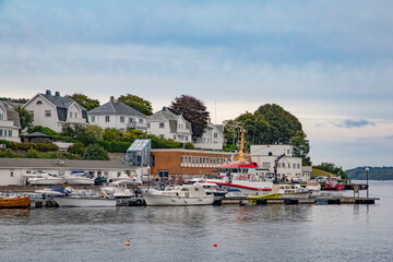 Fototapeta na wymiar By the waterfront in Farsund town in Southern,Norway,scandinavia,Europe