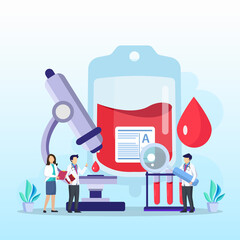 Medical blood test flat concept. Chemical laboratory analysis, medical office or laboratory.