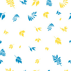 Graphic seamless pattern with blue and yellow branches. Vector illustration.