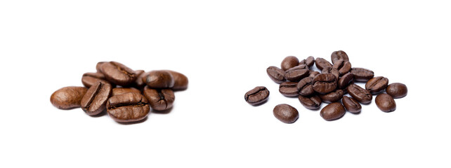 Roasted coffee beans isolated on white background