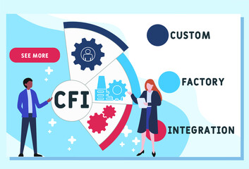 CFI - Custom Factory Integration acronym. business concept background. vector illustration concept with keywords and icons. lettering illustration with icons for web banner, flyer, landing pag