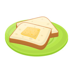 bread toast and sweet butter  Concept, sliced bread with cheese vector color icon design, Cooking breakfast symbol, Morning Meal Dishes Sign, Restaurant or cafe menu stock illustration