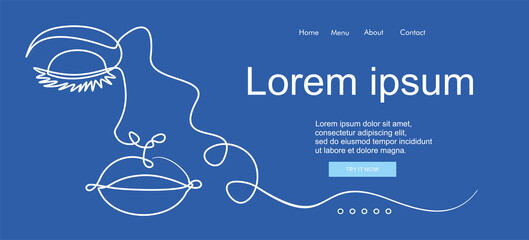 abstract face one line drawing. Portrait minimalistic style. Can used for logo, emblem, slide show and banner. Illustration with quote template. 