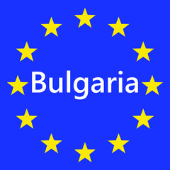 Flag of European Union with Bulgaria. EU Flag. Country border sign of the of Bulgaria. Vector illustration.