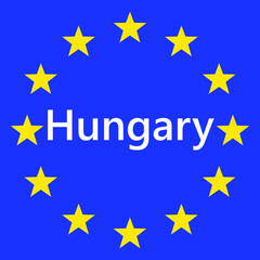 Flag of European Union with Hungary. EU Flag. Country border sign of the of Hungary. Vector illustration.