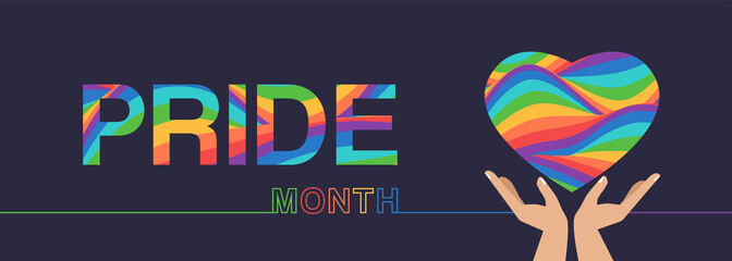 LGBT pride month background. Vector background with rainbow colors and heart shape - obrazy, fototapety, plakaty