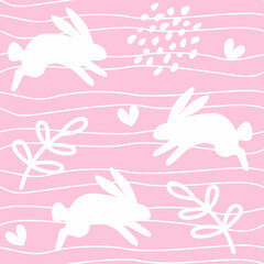 Cute baby girly pattern with white rabbits.