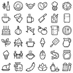 Fototapeta premium Food Flat Icon Set Isolated On White Background