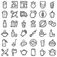 Naklejka premium Food Flat Icon Set Isolated On White Background