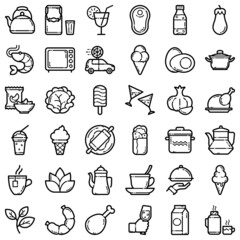 Food Flat Icon Set Isolated On White Background