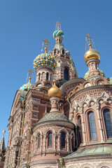 Domes of the Cathedral of the Resurrection of Christ or the Savior on Spilled Blood in St. Petersburg.