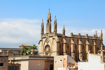 Iglesia de Santa Eulalia, en Palma de Mallorca. Fachada de la segunda iglesia m&aacute;s grande de Mallorca, de estilo g&oacute;tico. Islas Baleares, Espa&ntilde;a.