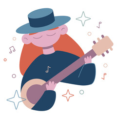Vector cute flat illustration isolated on white. The musician plays the banjo.