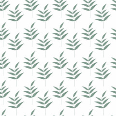 Vector seamless pattern. Graphic leaf vector illustration. Black leaves branches on white background. Retro pastel floral wallpaper. Botanical  backdrop. Template for print, design, banner, card.