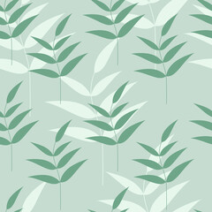 Naklejka na ściany i meble Branch silhouette vector seamless pattern illustration. Green leaves background. Summer floral wallpaper. Botanical backdrop. Template for print, design, banner, card.