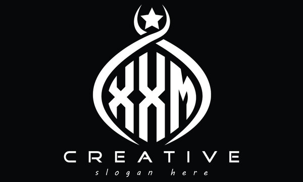 XXM three letters monogram curved oval initial academy university college school geometric unique shield logo design, vector template