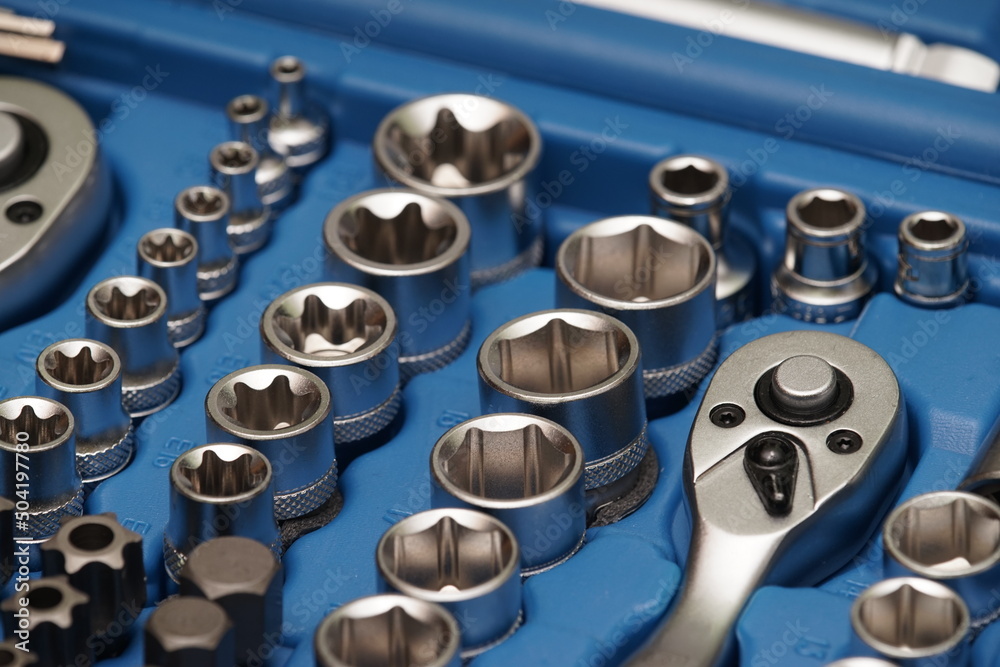 Poster new socket wrench set in a blue tool box